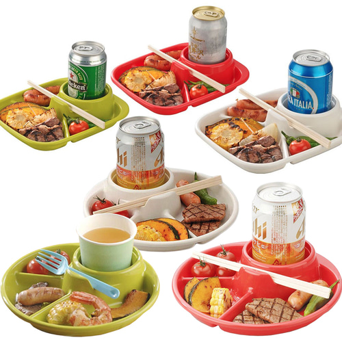 이노마타 바베큐 간식 접시 식판 1인용 캠핑용 나눔 그릇 원형 사각